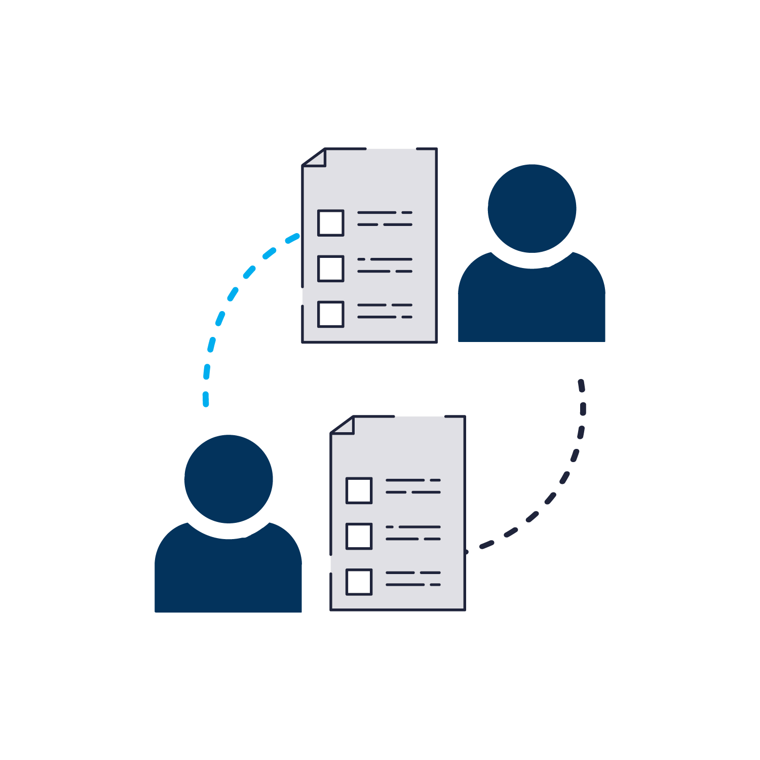 Graphic illustration of small business owners sharing files with