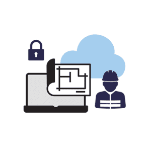 Graphic illustration of contractor viewing prints with Construction Document Management