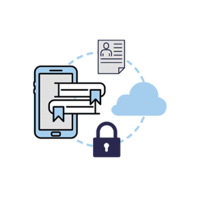 Graphic illustration of secure Cloud Storage securing educational documents