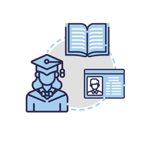 Graphic illustration of student storing secure information with cloud storage for education